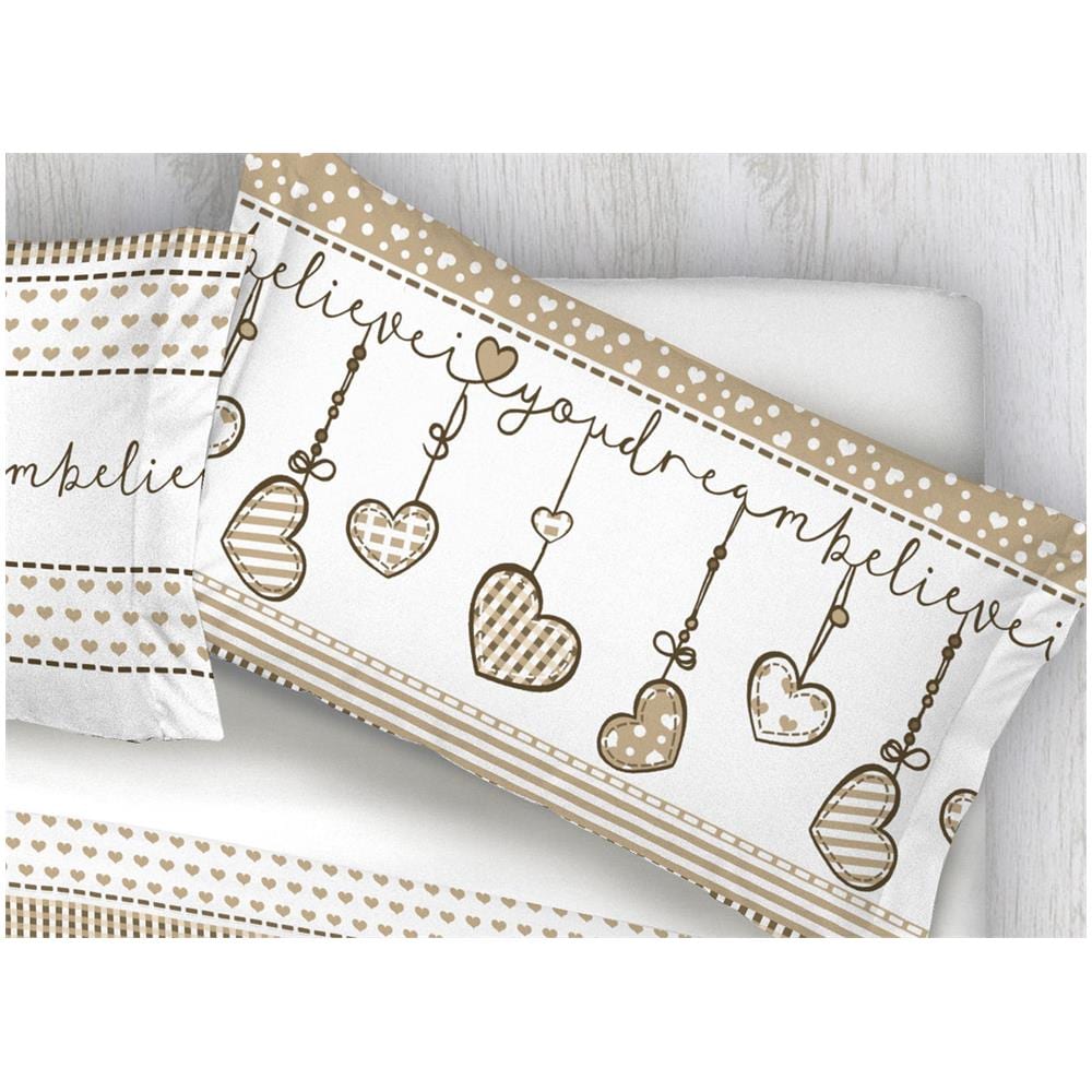 Completo Lenzuola In 100% Cotone Disegni Natalizi Invernali Renne Cuori Ob Piazza E Mezza Dream Beige - Foto 2