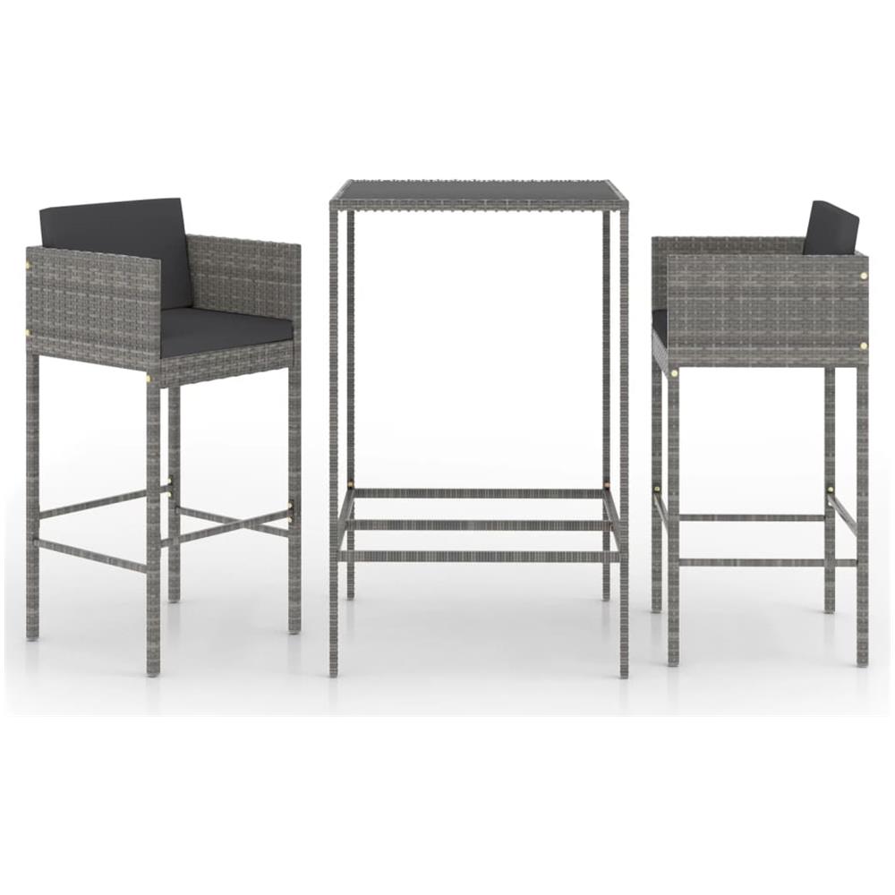 Set Bar Da Giardino 3 Pz Con Cuscini In Polyrattan Grigio - Foto 2