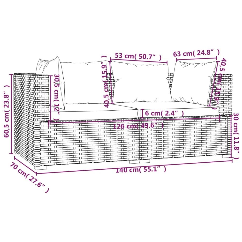 Set Divani Da Giardino Con Cuscini 3 Pz In Polyrattan Marrone - Foto 2