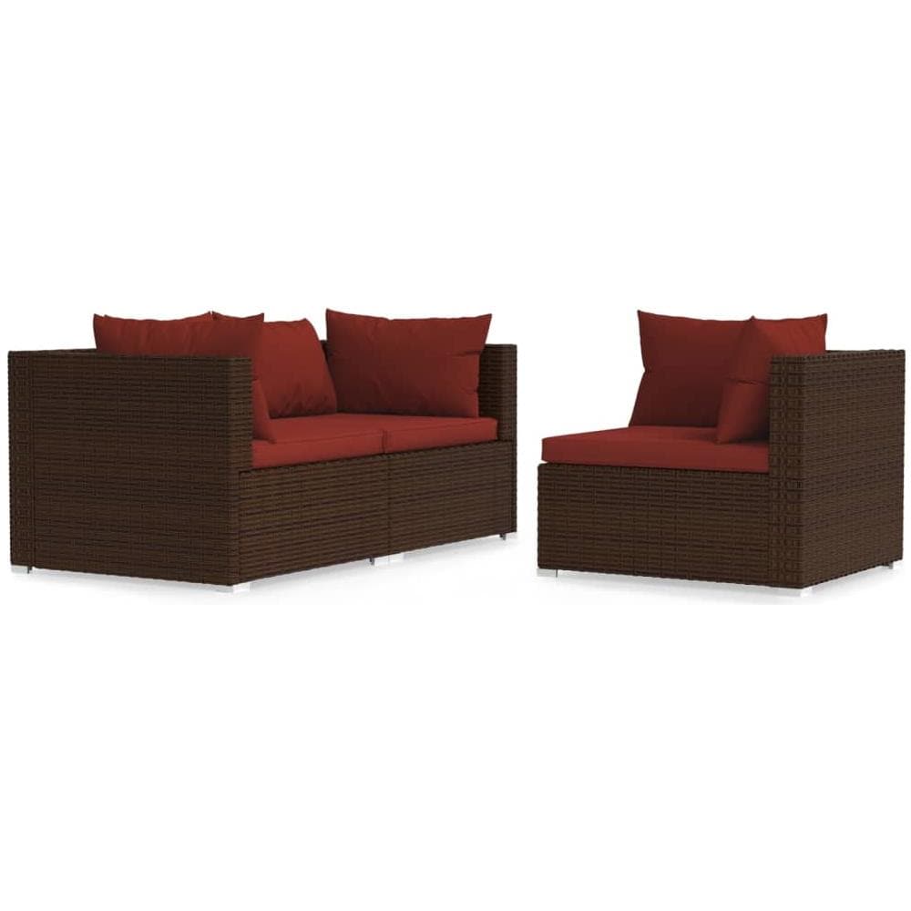 Set Divani Da Giardino Con Cuscini 3 Pz In Polyrattan Marrone - Foto 1
