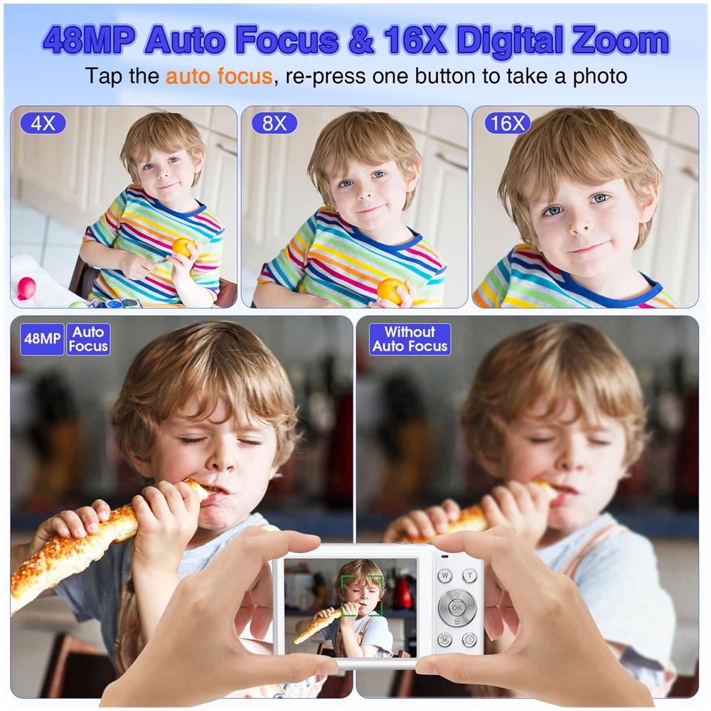 Fotocamera Digitale 48mp 2.7k Fhd 16x Zoom Digitale, Webcam, Autofocus White - Foto 2