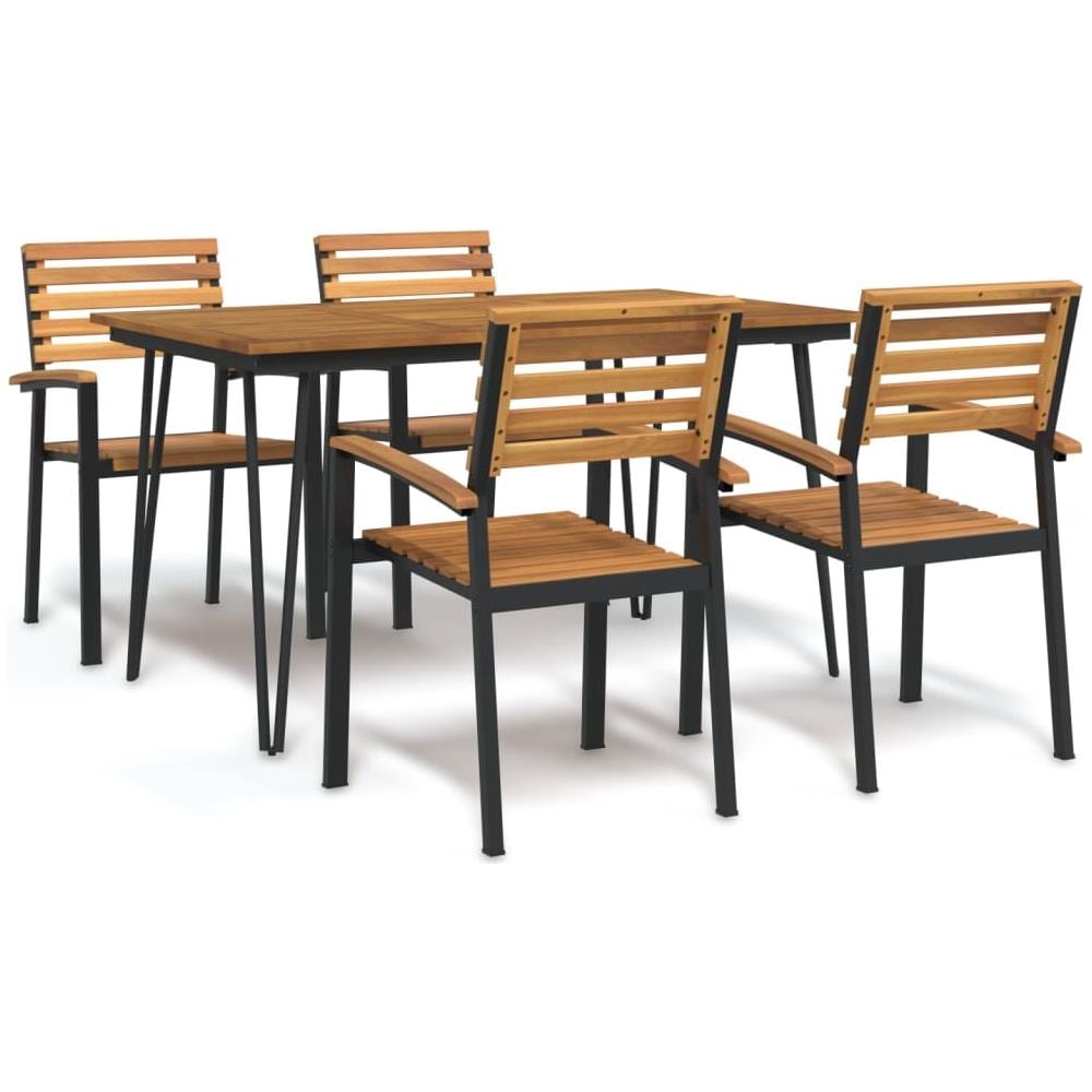 Set Pranzo Da Giardino 5 Pz Legno Massello Di Acacia E Metallo - Foto 1