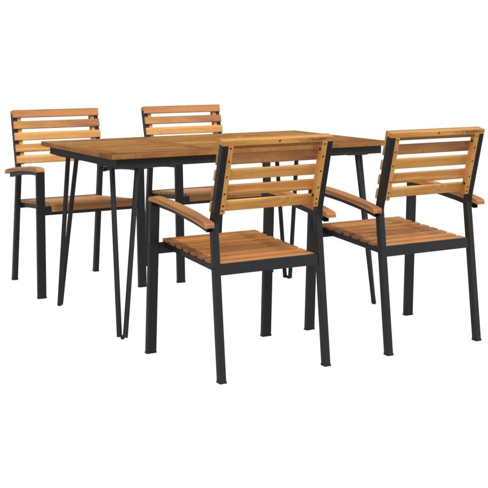 Set Pranzo Da Giardino 5 Pz Legno Massello Di Acacia E Metallo - Foto 2