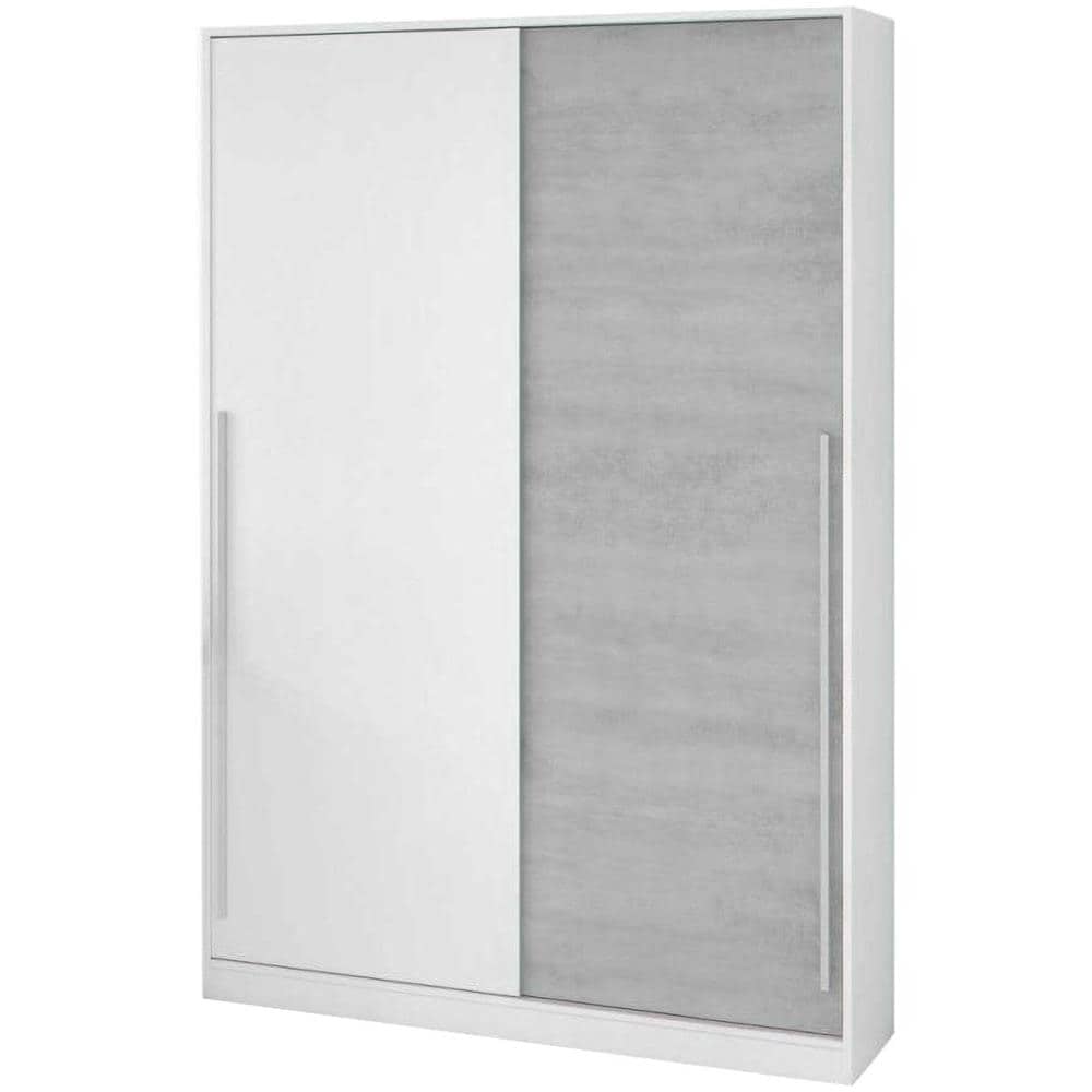 Guardaroba Downey, Armadio Per Camera Da Letto A 2 Ante Scorrevoli, Mobile Con Barra Appendiabiti E 3 Ripiani, 120x50h200 Cm, Cemento E Bianco - Foto 2