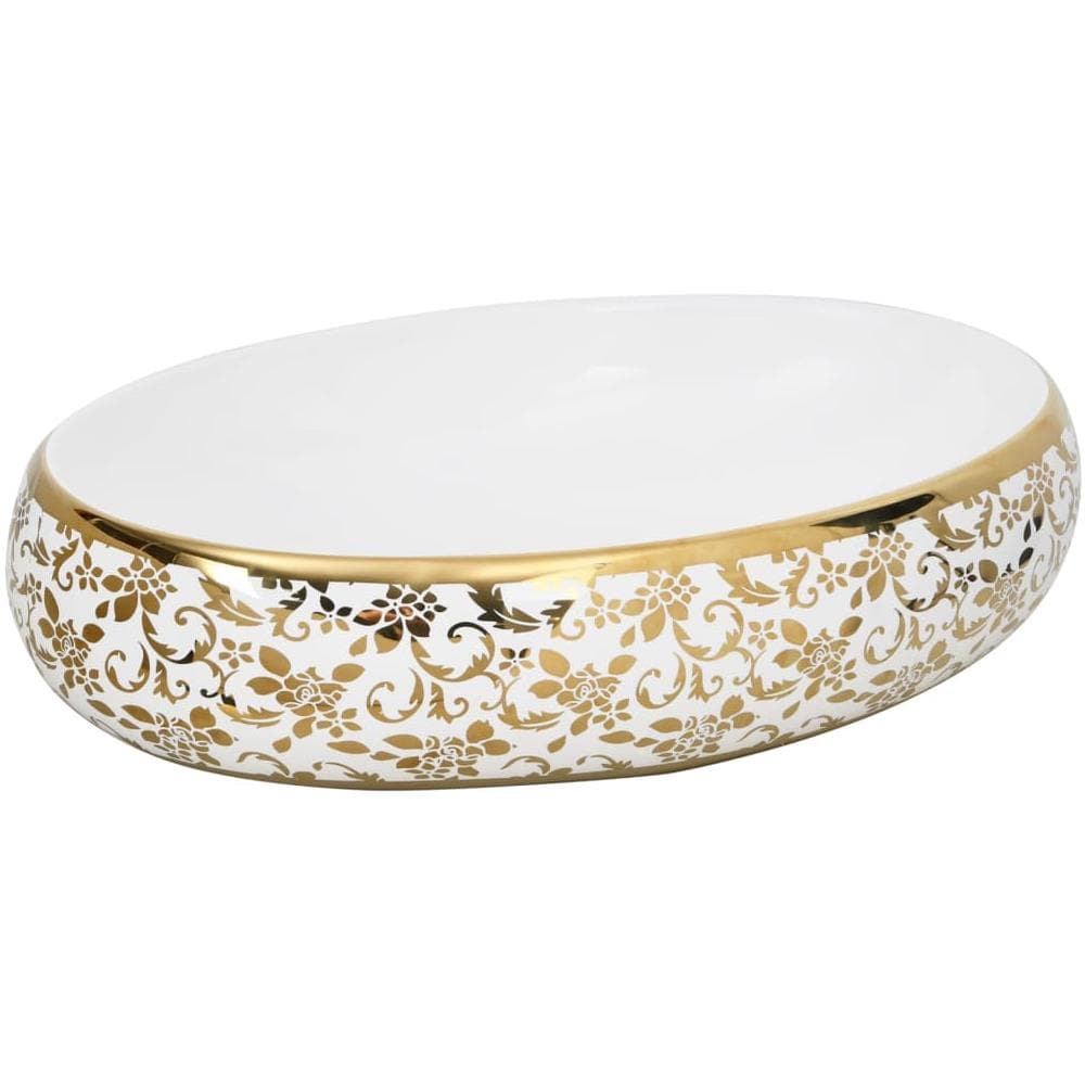 Lavabo Da Appoggio Bianco E Oro Ovale 59x40x15 Cm Ceramica - Foto 2