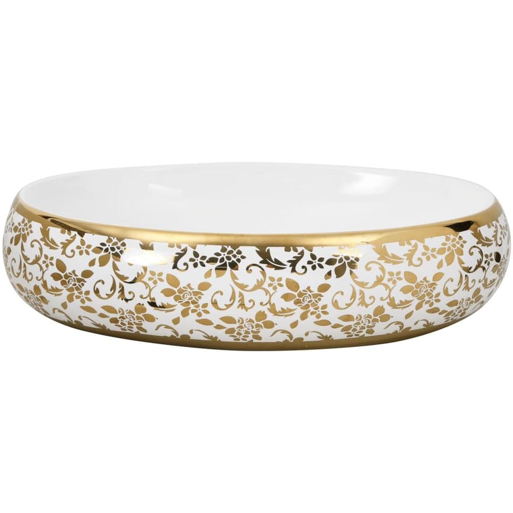 Lavabo Da Appoggio Bianco E Oro Ovale 59x40x15 Cm Ceramica - Foto 3