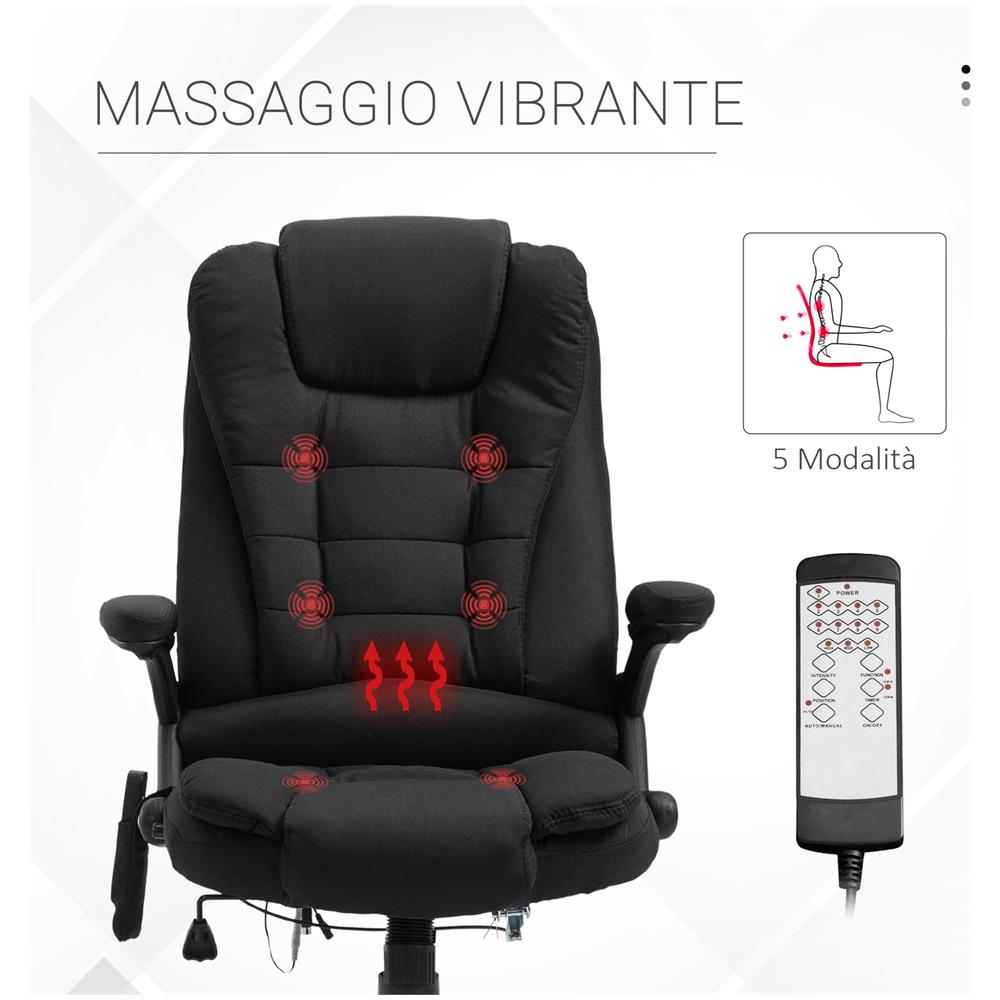 Poltrona Massaggiante da Ufficio e Casa con Altezza Regolabile e 6 Punti di Massaggio, 67x74x107-116 cm, Nera - Foto 6