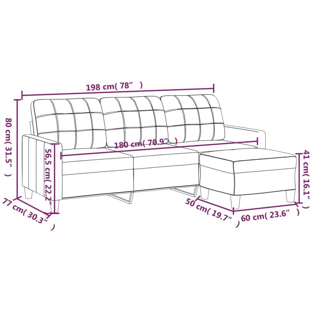 Divano a 3 Posti con Poggiapiedi grigio 180 cm in Similpelle - Foto 7