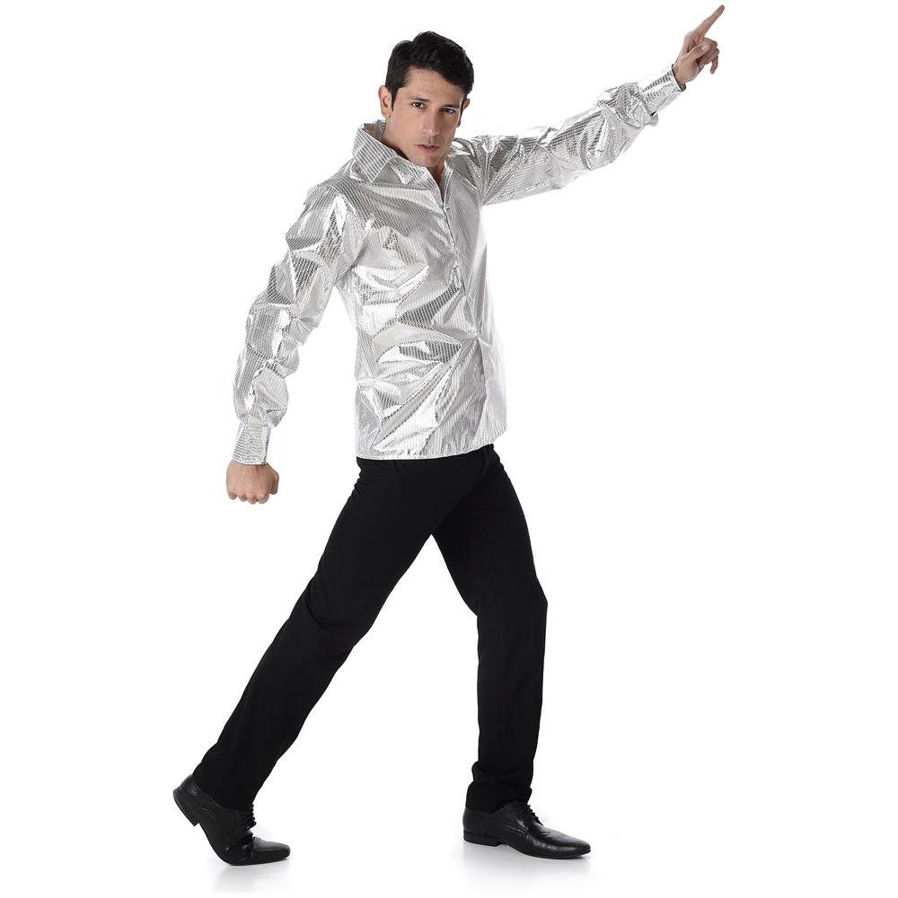 Camicia Nera Disco Con Stelle Glitter Per Ragazzo, Perfetta Per Carnevale E Feste