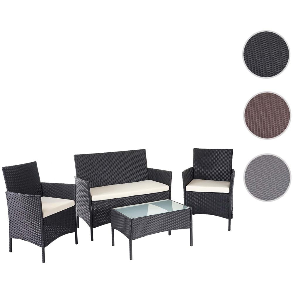 Mendler Salottino da Esterno Giardino HWC-D82 polyrattan Marrone con Cuscini Avorio