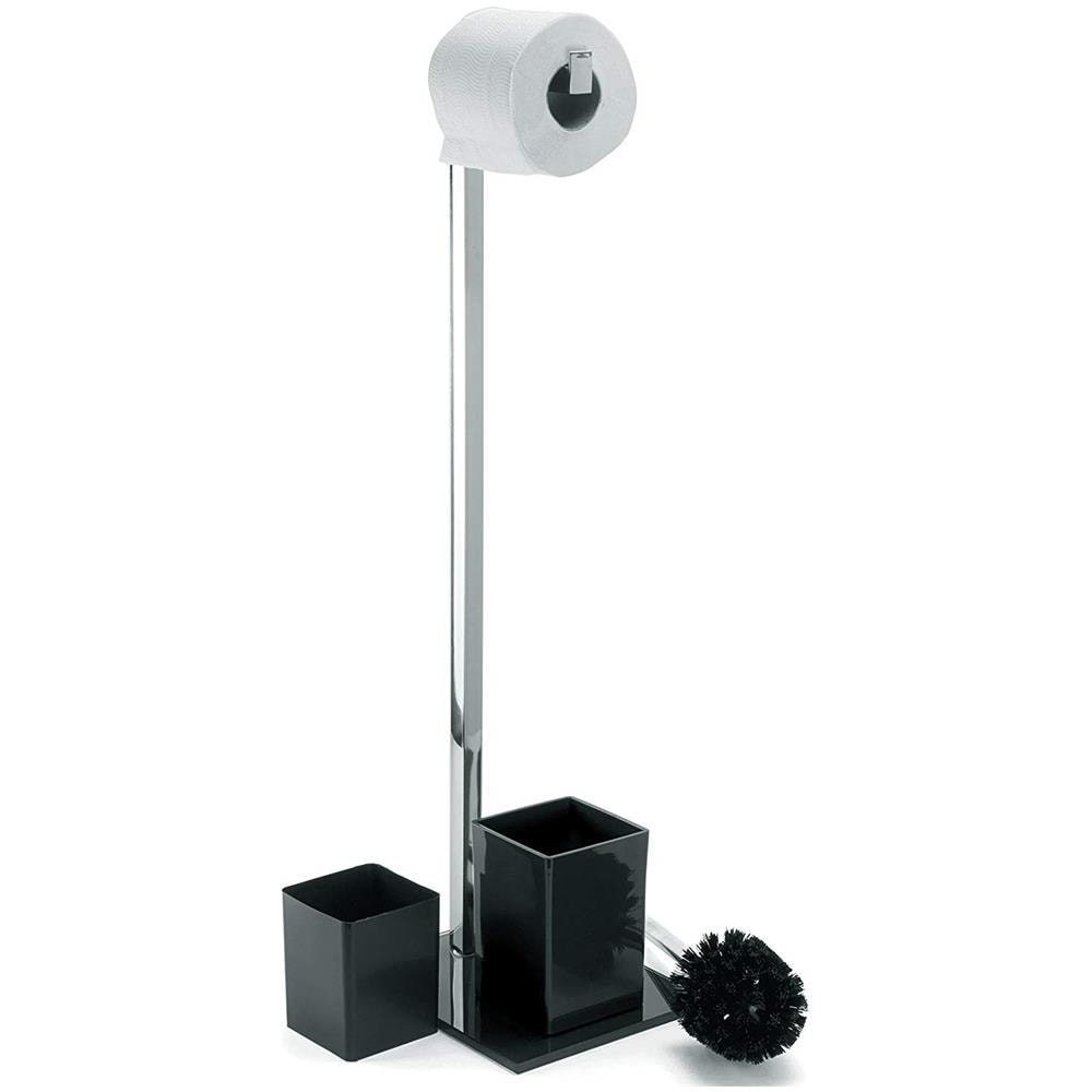 Ms075 - Set Da Bagno Portascopino E Portarotolo, Con Supporto In Acciaio Inox, Colore: Nero - Foto 2