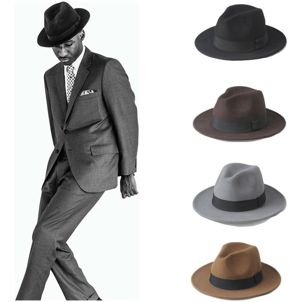 Jack/&Arrow Fedora per Uomo Cappello Panama Gangster in Feltro di Lana a Tesa Larga Regolabile Vintage