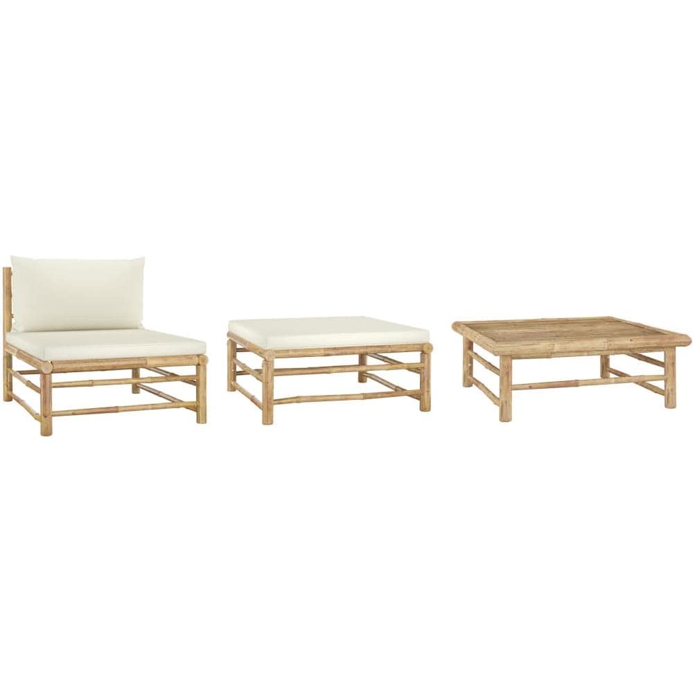 Set Divani Da Giardino 3 Pz Con Cuscini Bianco Crema In Bamb? - Foto 1