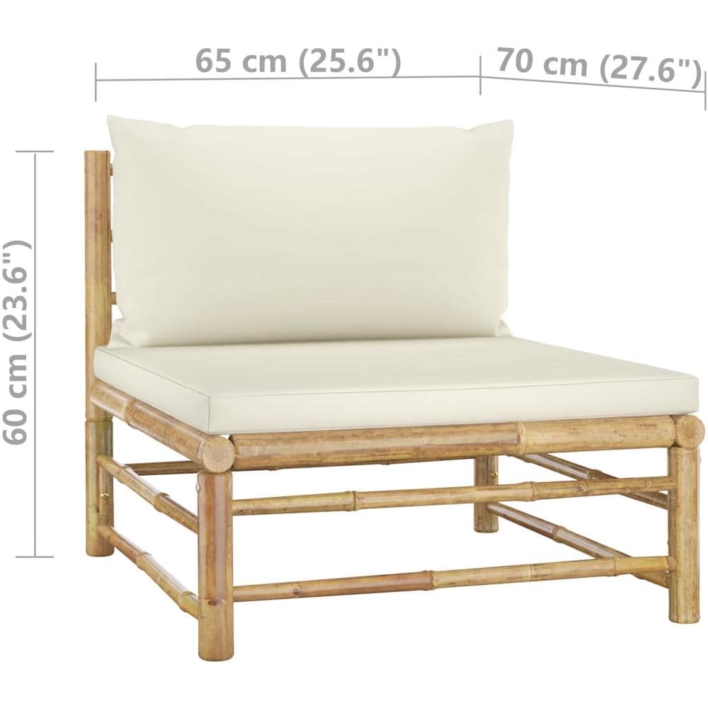Set Divani Da Giardino 3 Pz Con Cuscini Bianco Crema In Bamb? - Foto 8