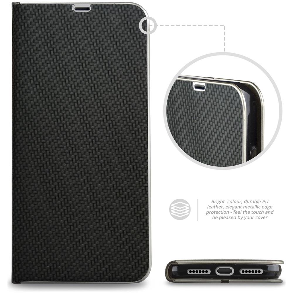 Custodia A Libro Per Iphone 11, Carbonio Nera - Protezione Dei Bordi Metallici Flip Cover Portafoglio Con Appoggio E Porta Carte - Foto 7