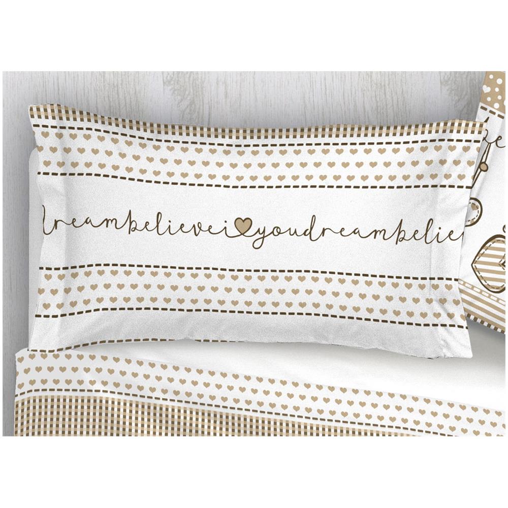 Completo Lenzuola In 100% Cotone Disegni Natalizi Invernali Renne Cuori Ob Singolo Dream Beige - Foto 2