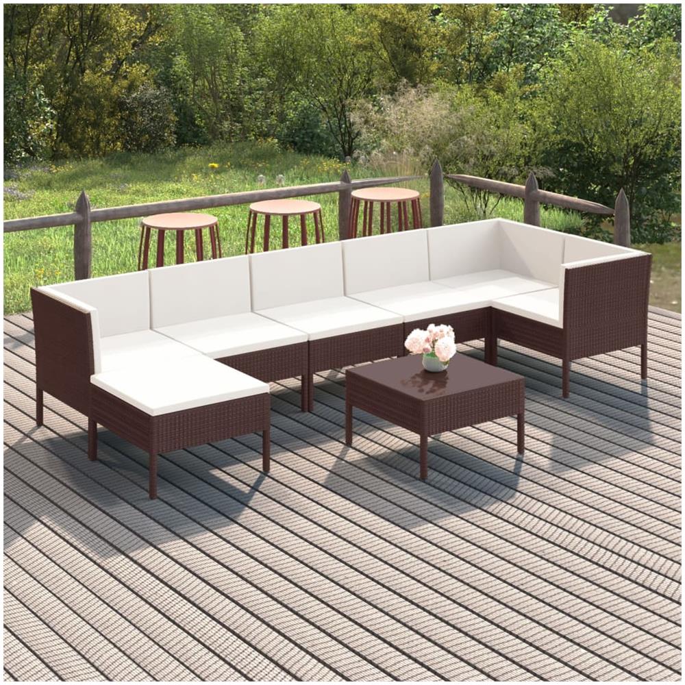 Set Divani Da Giardino 8 Pz Con Cuscini In Polyrattan Marrone - Foto 1