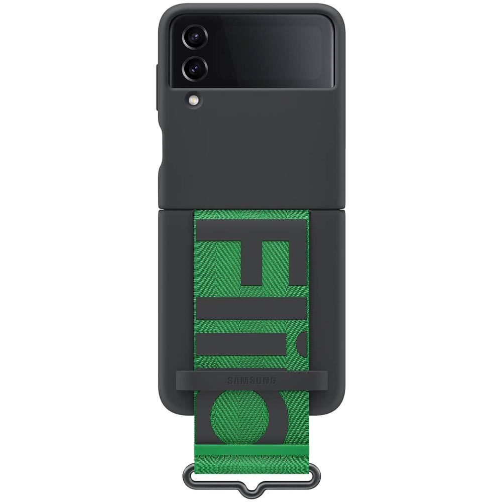 Cover In Silicone Ef-gf721tbegww Con Strap Per Galaxy Z Flip4 Sm-f721b Nero Verde - Foto 2