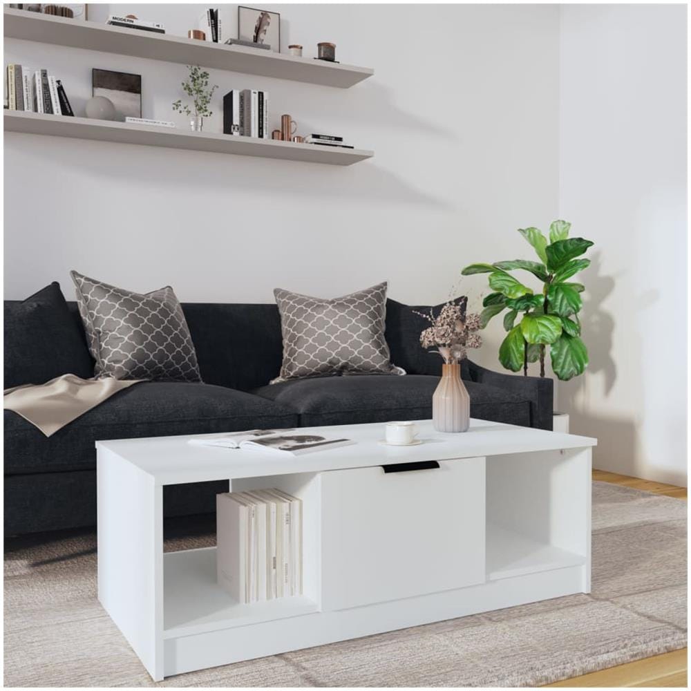 Tavolino Da Salotto Bianco 102x50x36 Cm In Legno Multistrato - Foto 1