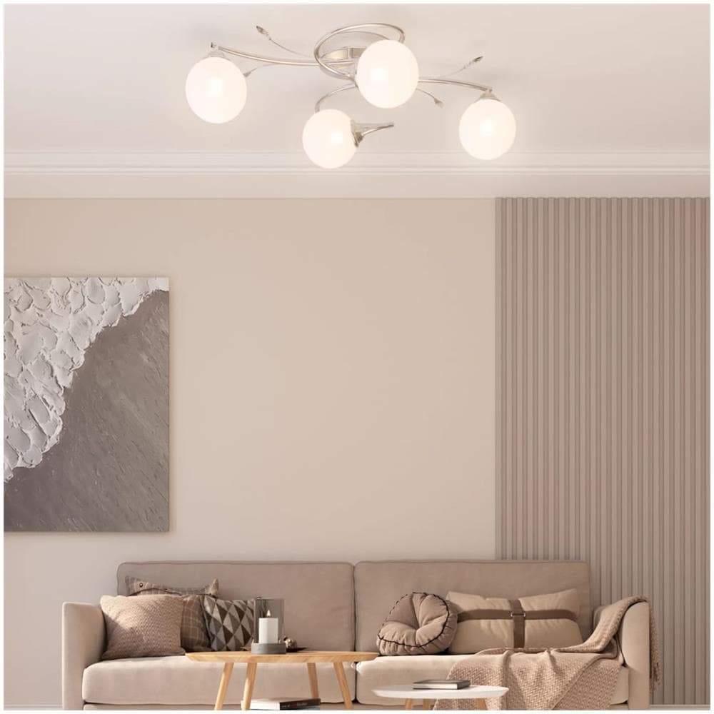 Lampada Soffitto Con Paralumi Tondi In Vetro Per 4 Luci Led G9 - Foto 1