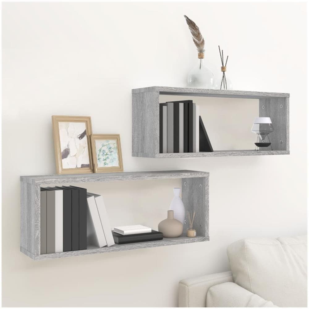Mensole Cubo Muro 2 Pz Grigio Sonoma 60x15x23 Legno Multistrato - Foto 1