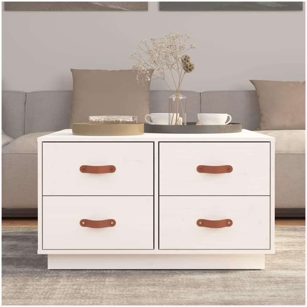 Tavolino Da Salotto Bianco 80x80x45 Cm Legno Massello Di Pino - Foto 2