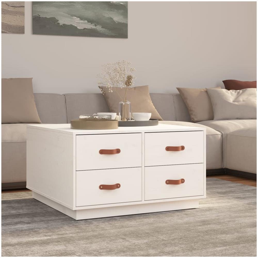 Tavolino Da Salotto Bianco 80x80x45 Cm Legno Massello Di Pino - Foto 1