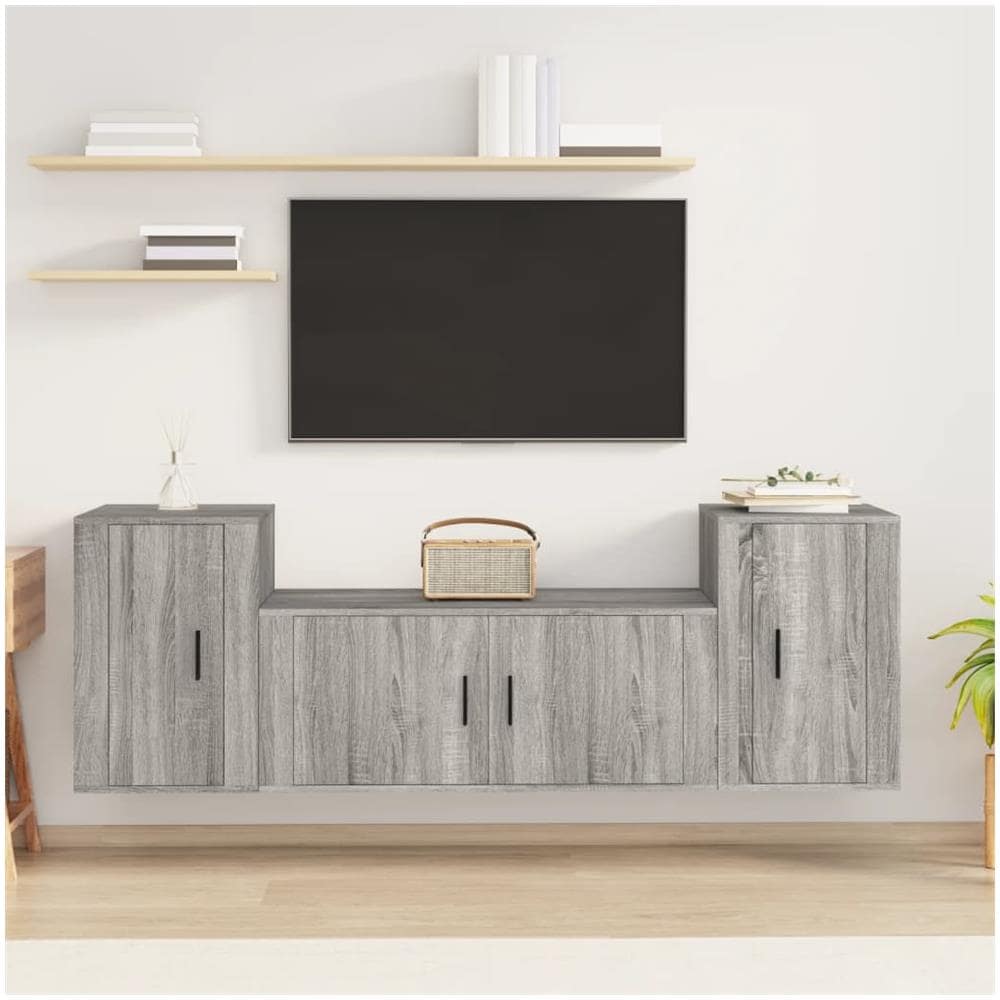 Set Mobili Porta Tv 3 Pz Grigio Sonoma In Legno Multistrato - Foto 1