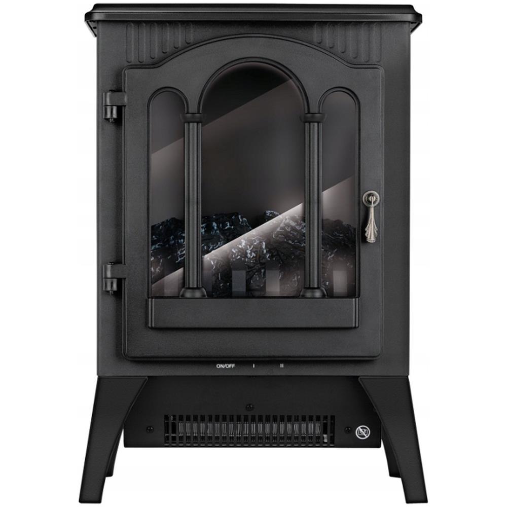 Stufa Elettrica MEK-01 con 2 Livelli di Potenza 1750-1950 W Effetto Fiamma Porta in Vetro Colore Nero - Foto 1