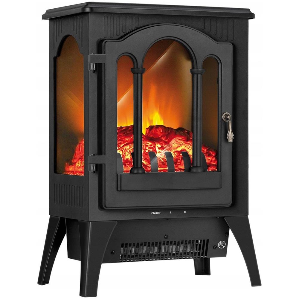 Stufa Elettrica MEK-01 con 2 Livelli di Potenza 1750-1950 W Effetto Fiamma Porta in Vetro Colore Nero - Foto 2