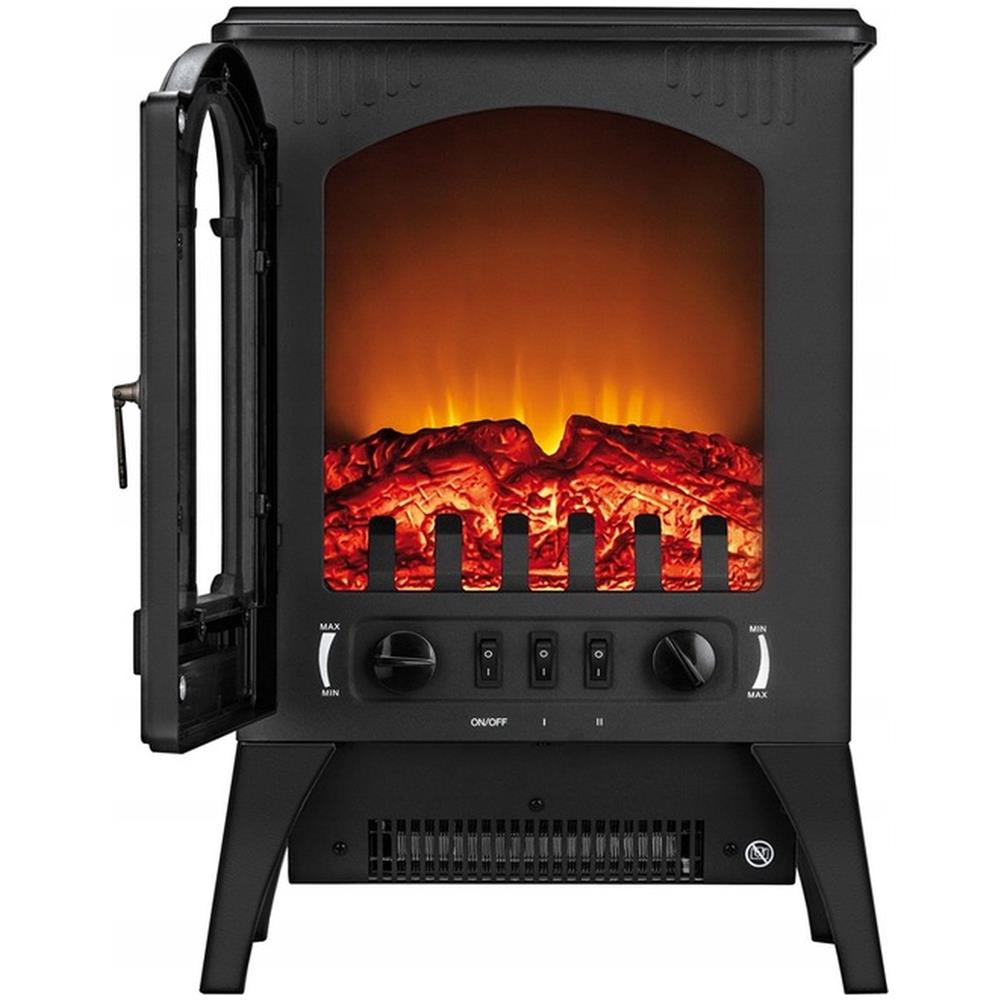 Stufa Elettrica MEK-01 con 2 Livelli di Potenza 1750-1950 W Effetto Fiamma Porta in Vetro Colore Nero - Foto 3