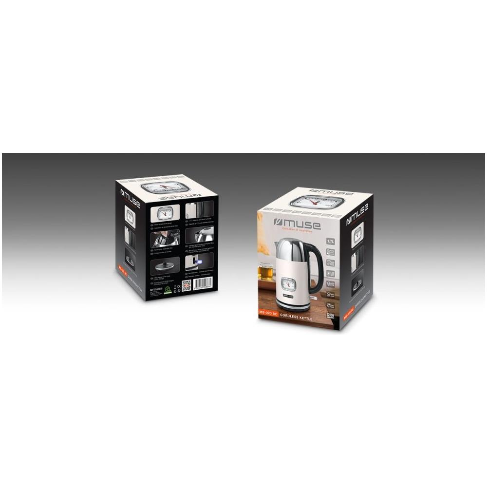 MS-020 SC bollitore elettrico 1,7 L 2200 W Acciaio inossidabile, Bianco - Foto 4
