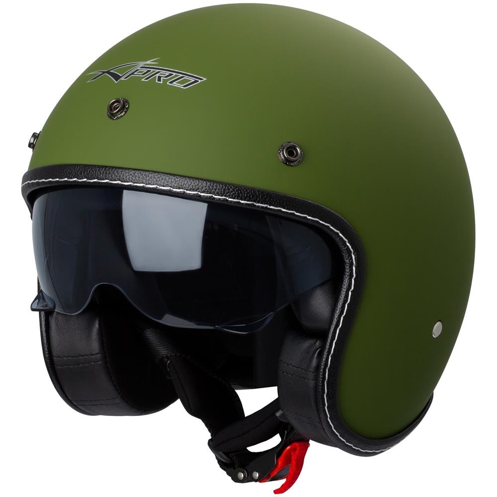 Casco Moto Jet Cafe Racer Omologato Ece 22-05 Parasole Scooter Verde Opaco Xl - Foto 1