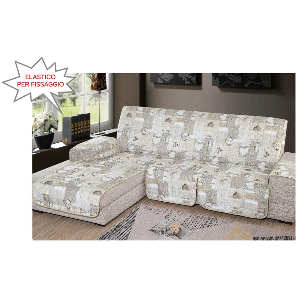 Copridivano Con Penisola Trapuntato Modello Kino Colore Beige 190 Cm Beige - Foto 1