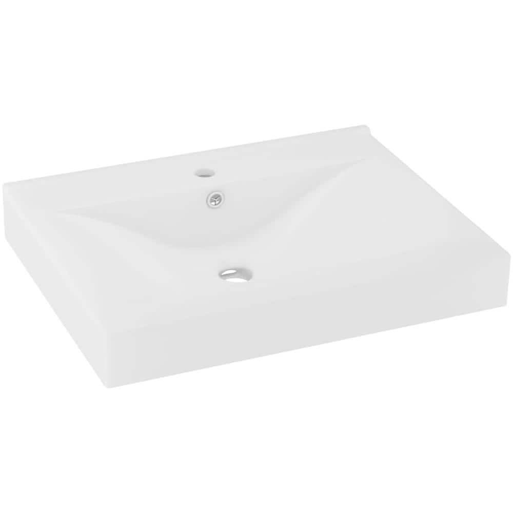 Lavandino con Foro Rubinetto Bianco Opaco 60x46 cm in Ceramica - Foto 1