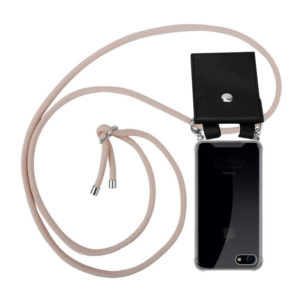 Catena Di Telefoni Cellulari Compatibile Con Apple Iphone 7 / 7s / 8 / Se 2020 In Or Rosato A Perla - Coperchio Protettivo In Silicone Con Anelli D'argento, Cinturino In Corda E Custodia Staccabile - Foto 1