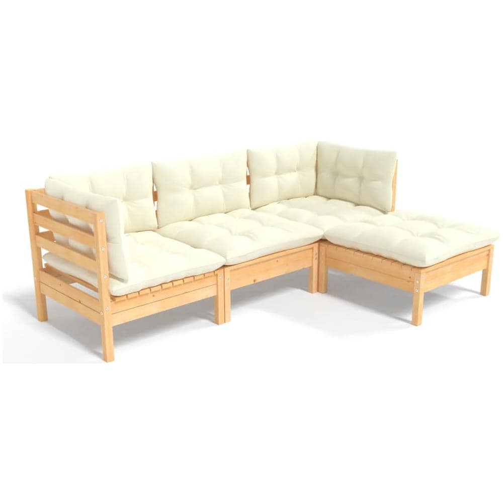 Set Divani Da Giardino 4 Pz Con Cuscini Crema Massello Di Pino - Foto 2