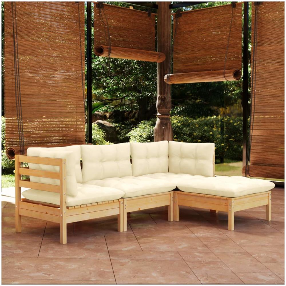 Set Divani Da Giardino 4 Pz Con Cuscini Crema Massello Di Pino - Foto 1