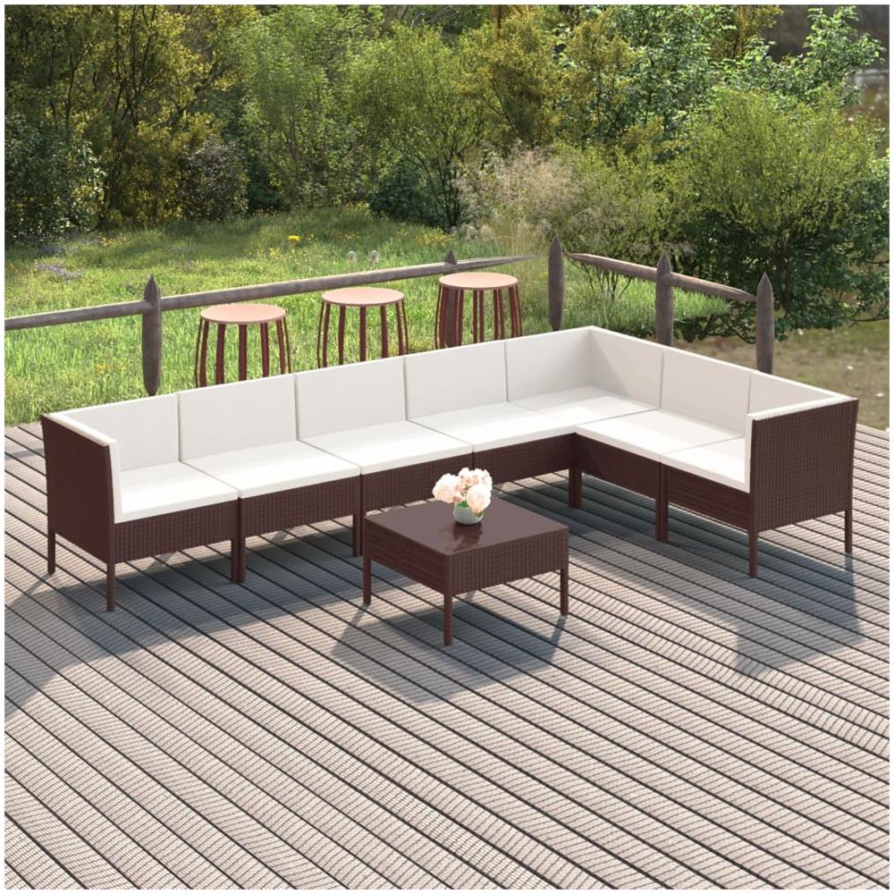 Set Divani Da Giardino 8 Pz Con Cuscini In Polyrattan Marrone - Foto 1