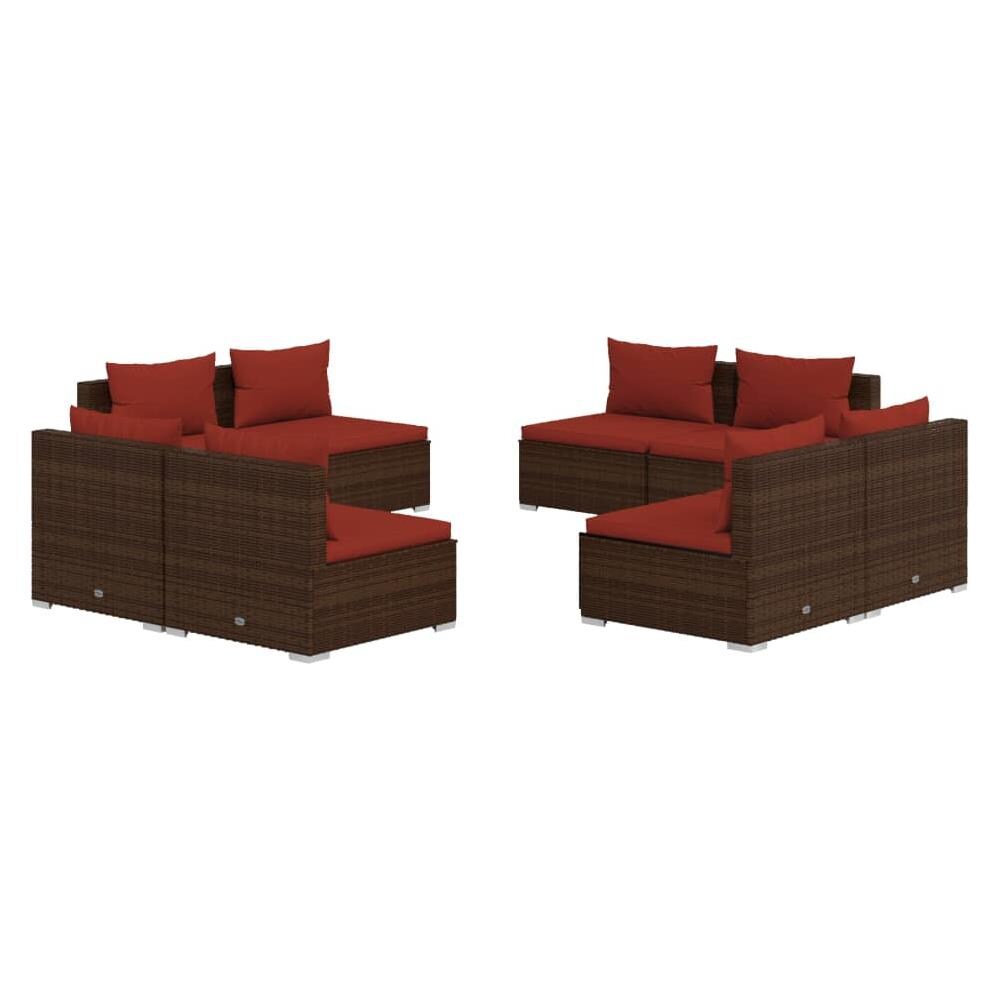 Set Divani Da Giardino 8 Pz Con Cuscini In Polyrattan Marrone - Foto 1