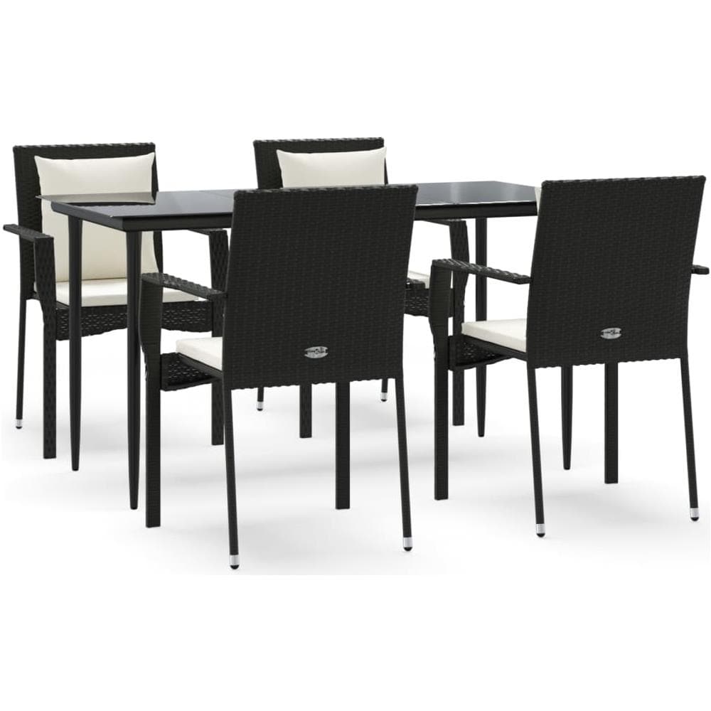 Set Da Pranzo Da Giardino 5 Pz Nero Con Cuscini In Polyrattan - Foto 2