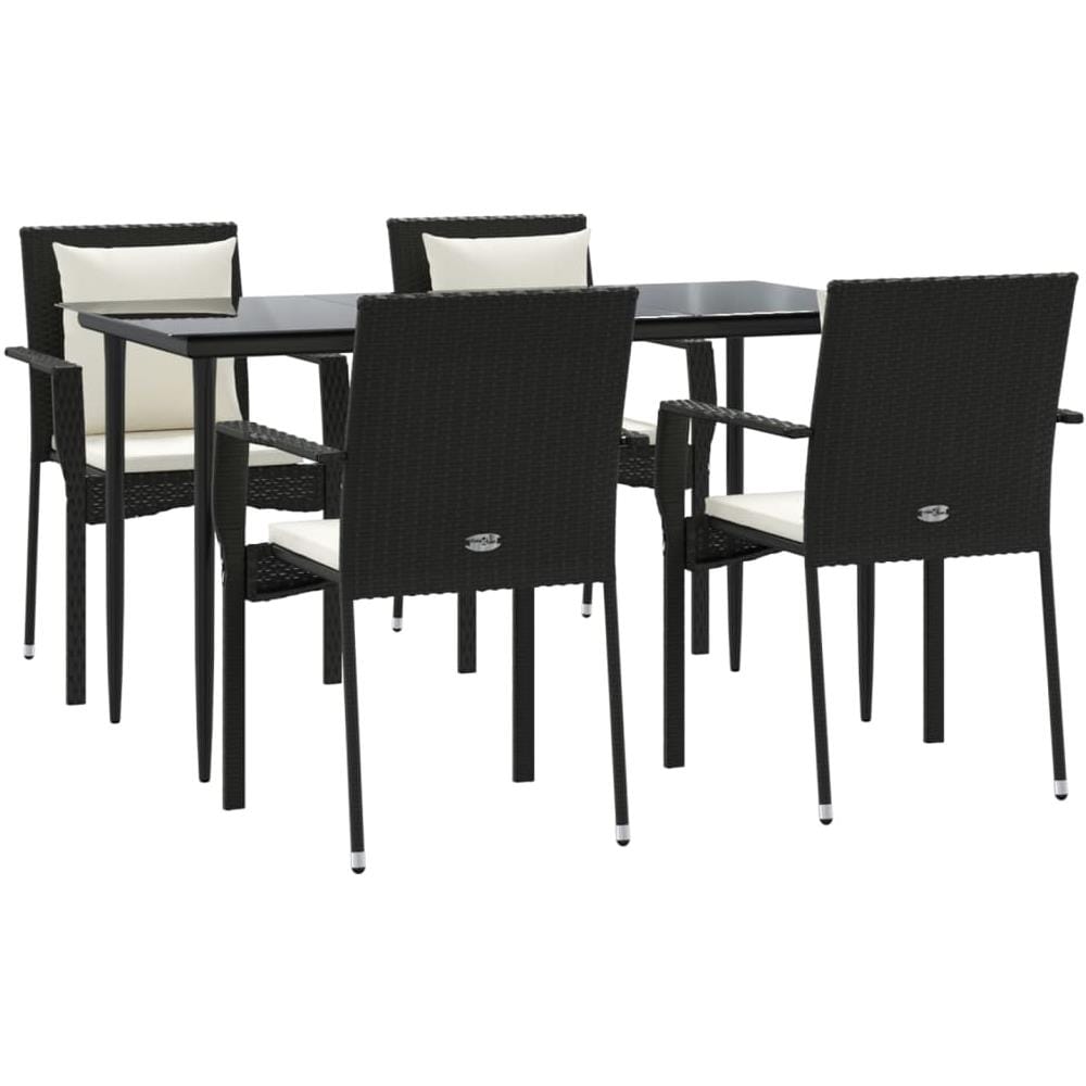 Set Da Pranzo Da Giardino 5 Pz Nero Con Cuscini In Polyrattan - Foto 3
