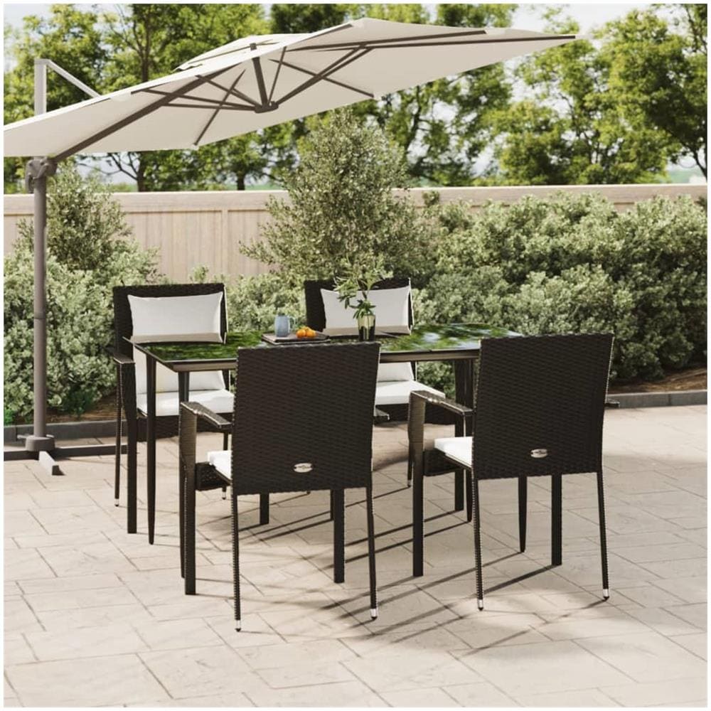 Set Da Pranzo Da Giardino 5 Pz Nero Con Cuscini In Polyrattan - Foto 1