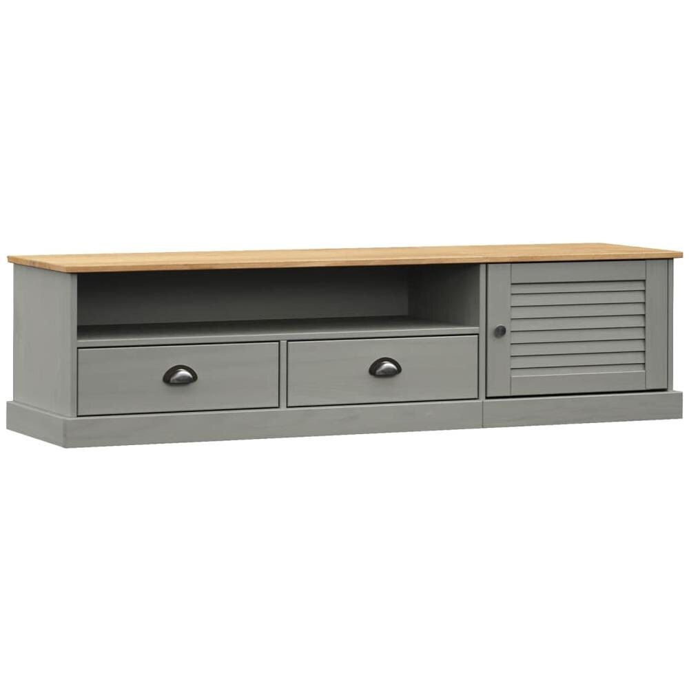 Mobile Porta Tv Vigo Grigio 156x40x40 Cm Legno Massello Di Pino - Foto 2