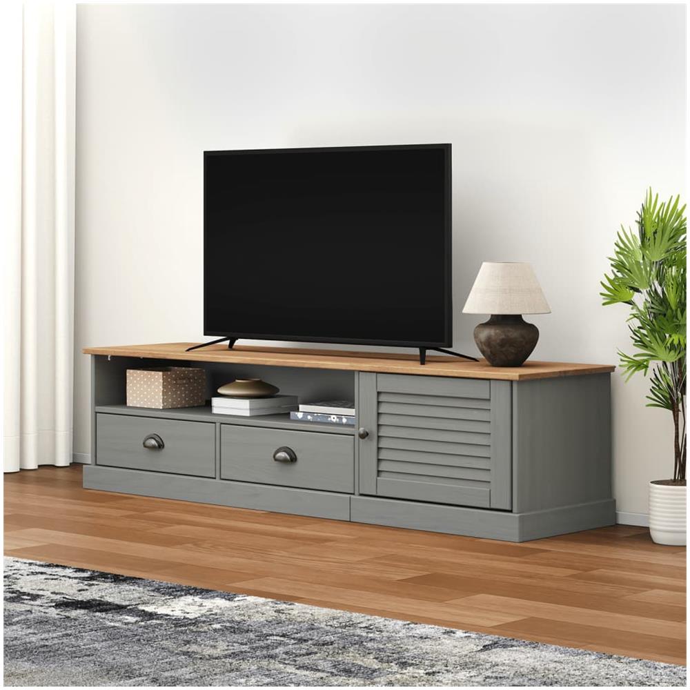 Mobile Porta Tv Vigo Grigio 156x40x40 Cm Legno Massello Di Pino - Foto 1