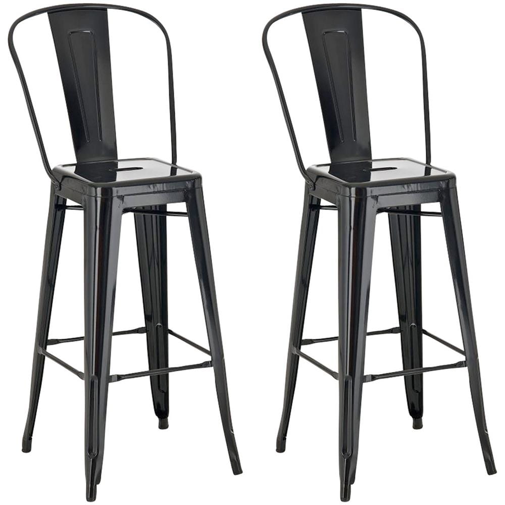 Set 2 Sgabelli Con Schienale Aiden In Metallo - Coppia Sedie Sgabelli Cucina Industriali Verniciati A Polvere Con Poggiapiedi - H77CM Nero - Foto 4