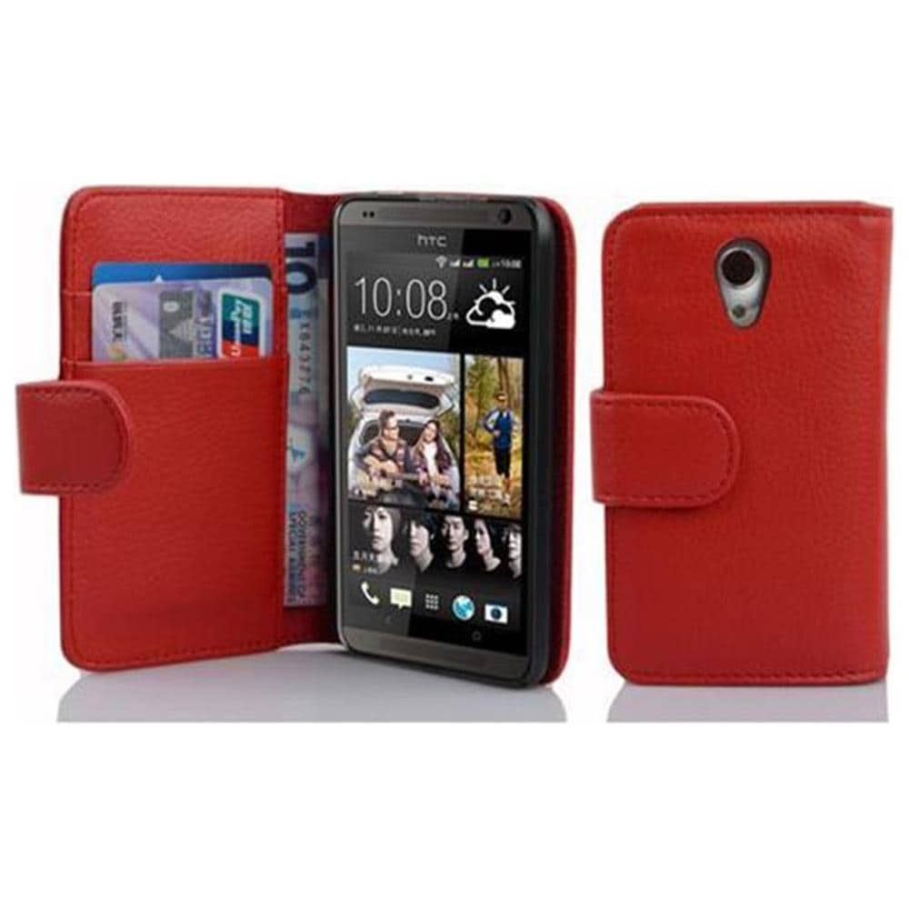 Custodia Compatibile Con Htc Desire 700 In Rosso Cremisi - Coperchio Protettivo In Ecopelle Testurizzata E Tasca Per Carte Di Credito - Foto 1