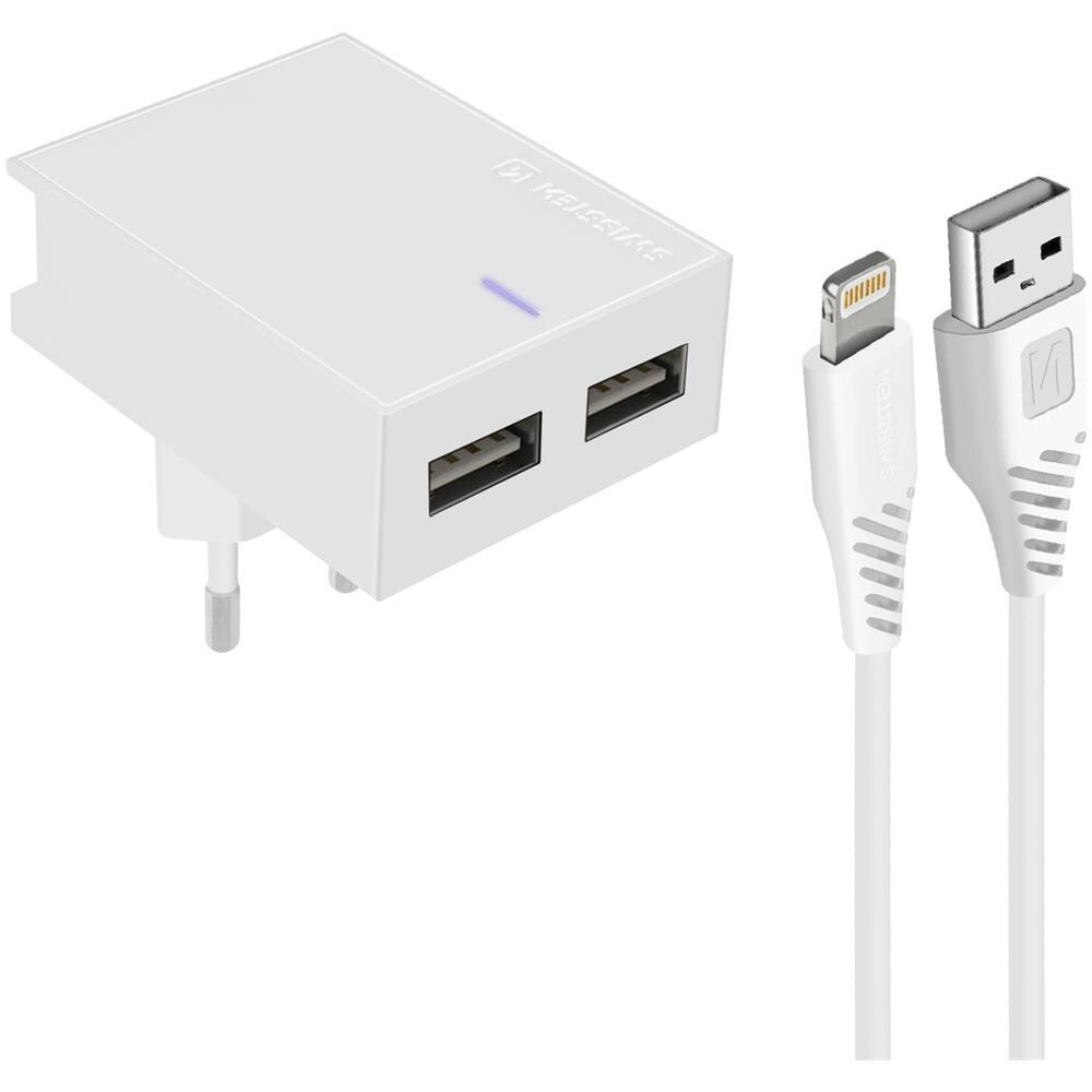 Caricatore Muro Doppia Usb 3a Smart Ic Cavo Iphone / Ipad Slim Bianco - Foto 1