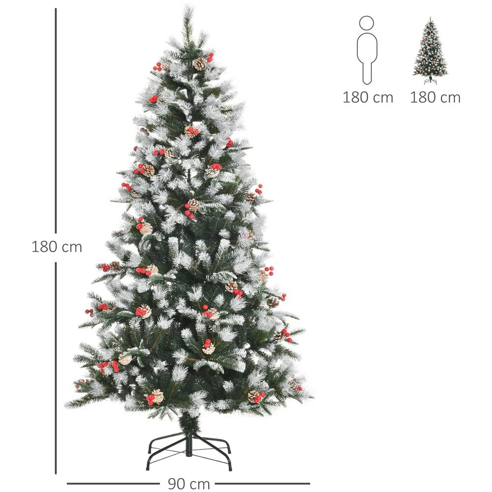 Albero di Natale Innevato 180 cm con 678 Rami Bacche Rosse e Pigne Bianche - Foto 2