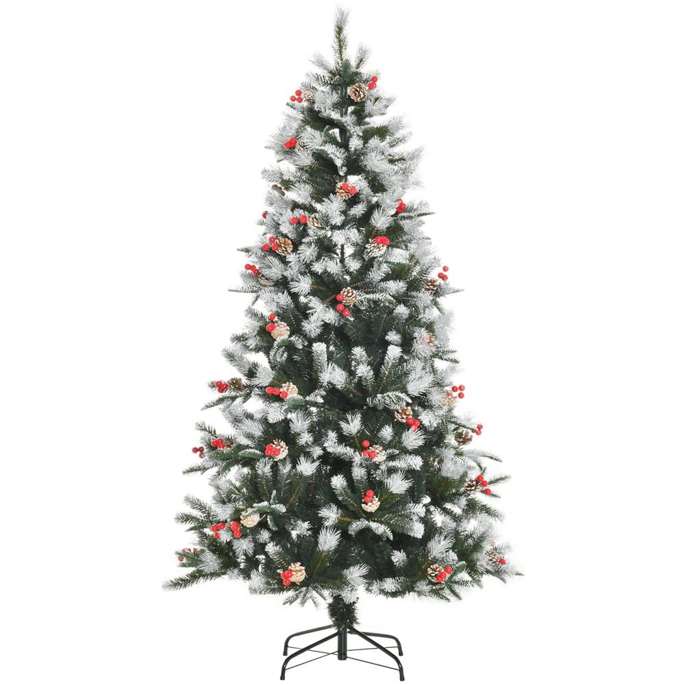 Albero di Natale Innevato 180 cm con 678 Rami Bacche Rosse e Pigne Bianche - Foto 1